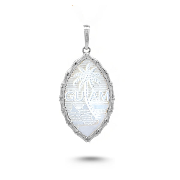14K White Gold Mother of Pearl Guam Seal Bamboo Pendant