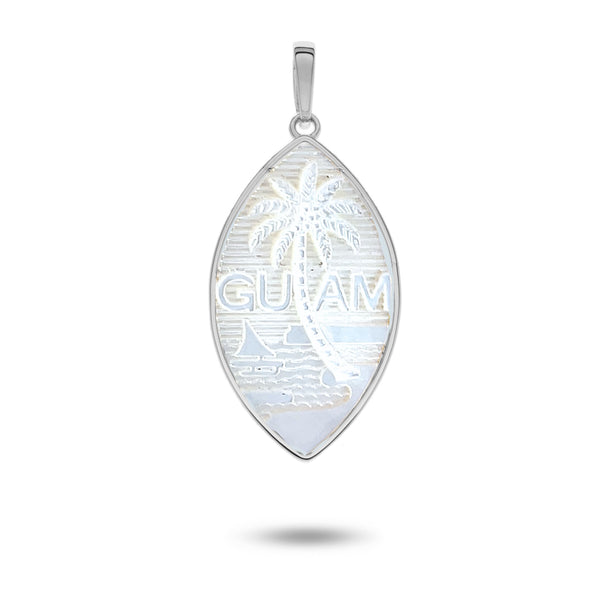 14K White Gold Mother of Pearl Guam Seal Plain Pendant
