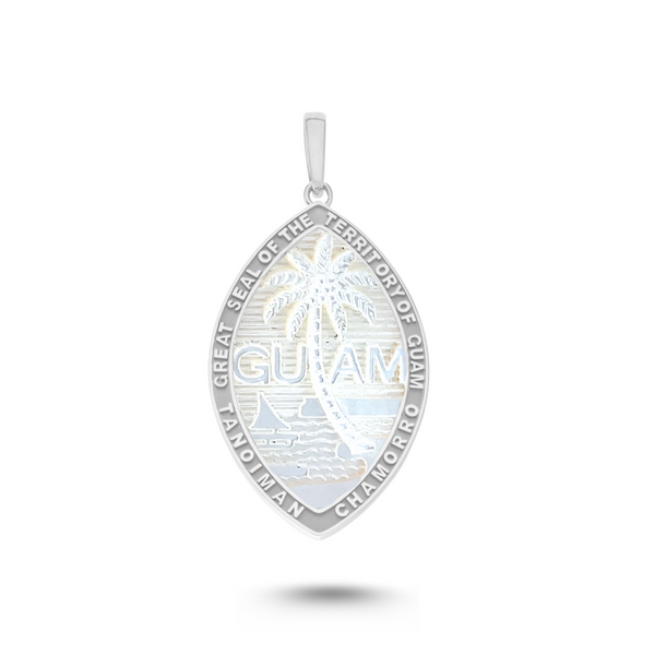 14K White Gold Mother of Pearl Guam Seal Territory Pendant