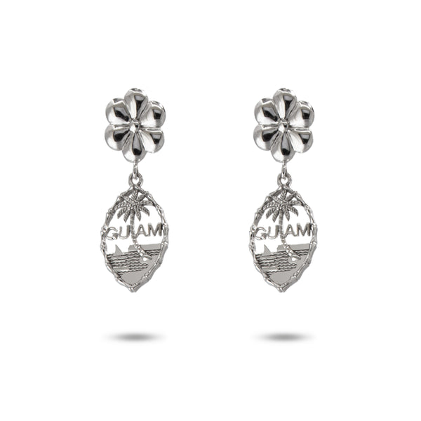 Silver Guam Seal Dangle Earring With Flower