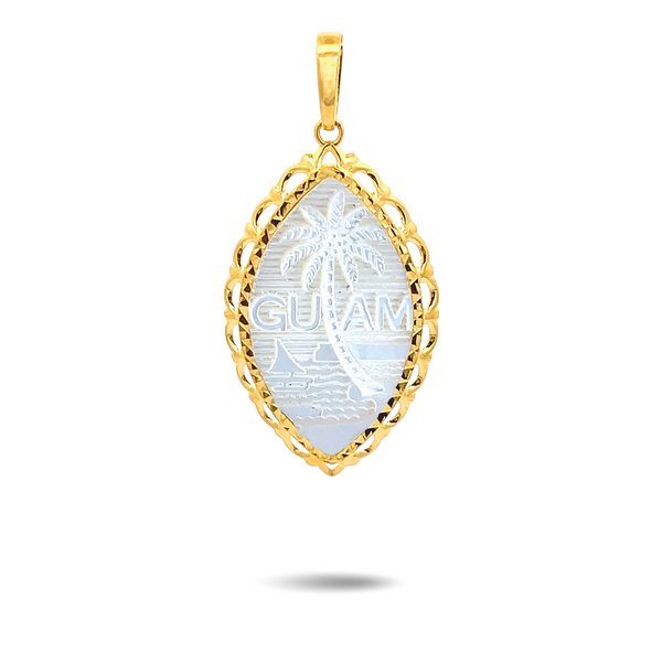 14K Yellow Gold Mother of Pearl Diamond Cut Wave Pendant