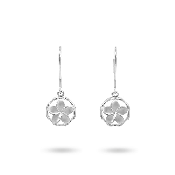 14K White Gold Plumeria Dangle Earrings