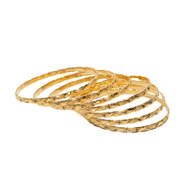 Yellow Silver 7-Day Bamboo Leaf Bangle Set
