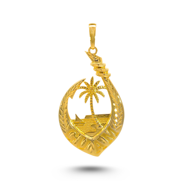 14K Yellow Gold Guam Seal Diamond Cut V Fish Hook Pendant