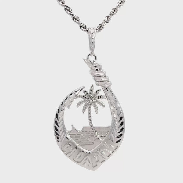 Silver Guam Seal Diamond Cut V Fish Hook Pendant