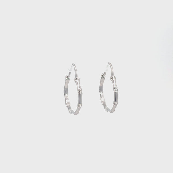 14K White Gold Bamboo Dangle Hoop Earrings