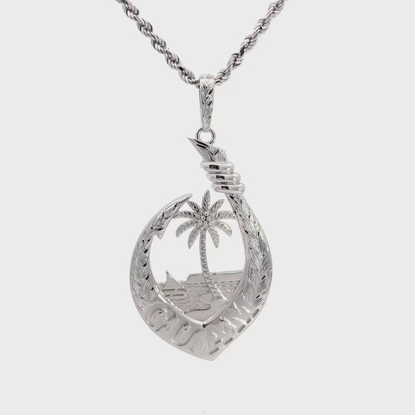 Silver Guam Seal Guam Leaf Fish Hook Pendant