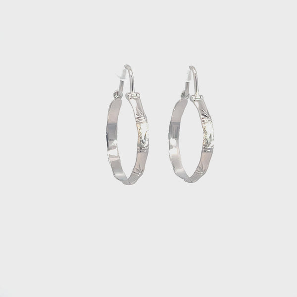 Silver Bamboo Leaf Hoop Earrings