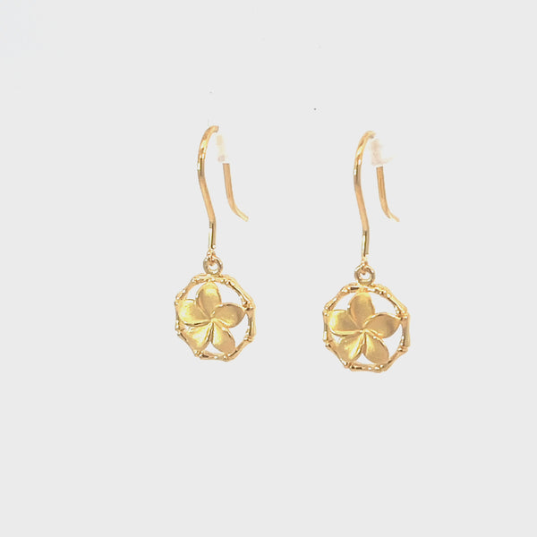 14K Yellow Gold Plumeria Dangle Earrings