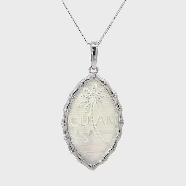 14K White Gold Mother of Pearl Guam Seal Bamboo Pendant