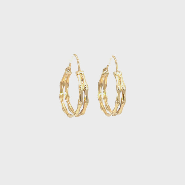 14K Yellow Gold Double Hoop Bamboo Earrings