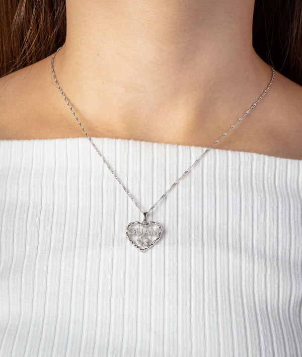 14K White Gold Bamboo Guam Heart Pendant