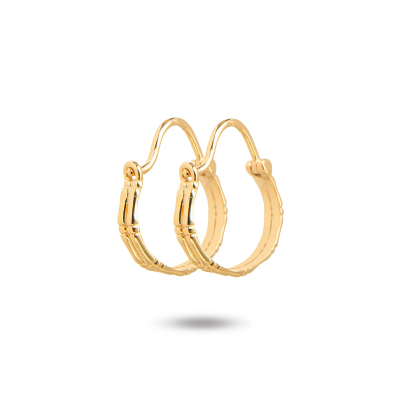 14K Yellow Gold Double Hoop Bamboo Earrings