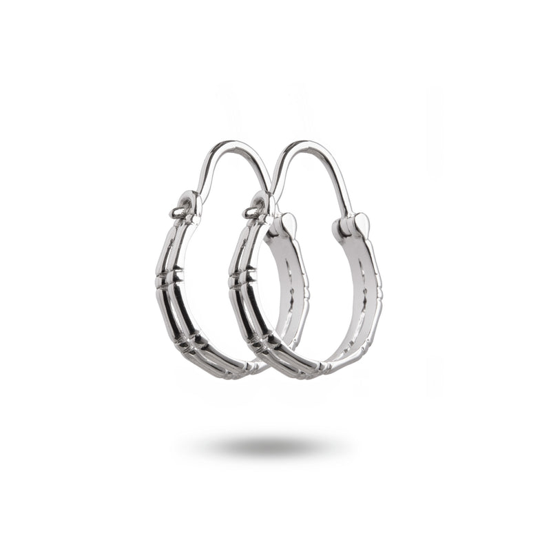 14K White Gold Double Hoop Bamboo Earrings