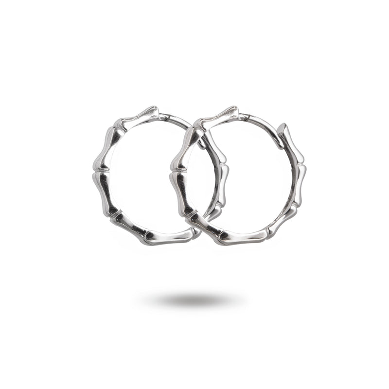 14K White Gold Bamboo Hoop Earrings