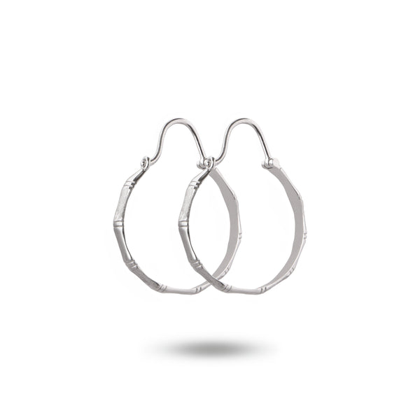 Silver Bamboo Leaf Hoop Earrings