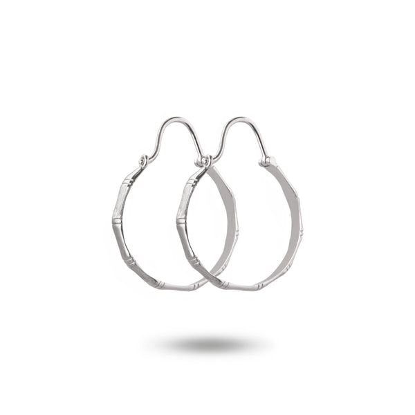 10K White Gold Bamboo Leaf Hoop Earrings