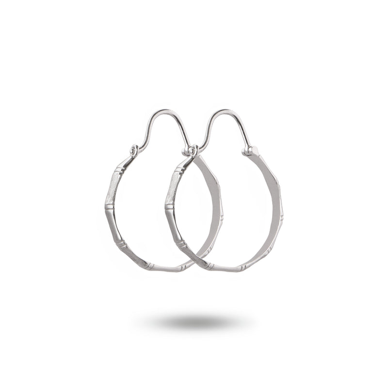 10K White Gold Bamboo Leaf Hoop Earrings