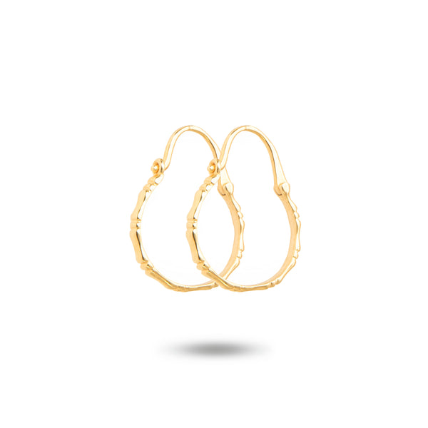 Yellow Gold Bamboo Dangle Hoop Earrings