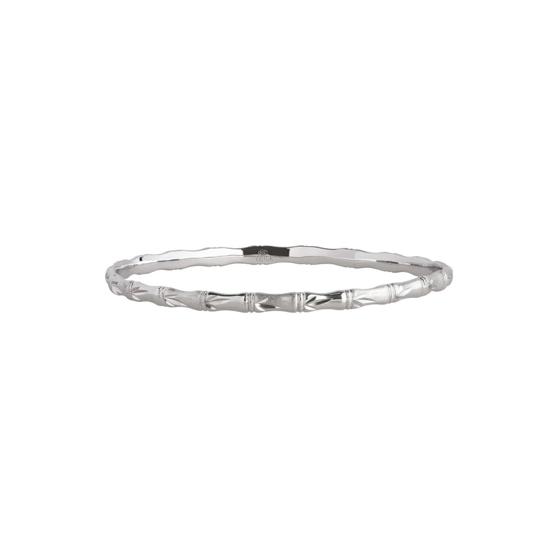 Silver Bamboo Bangle With Leaf Detail | 4MM