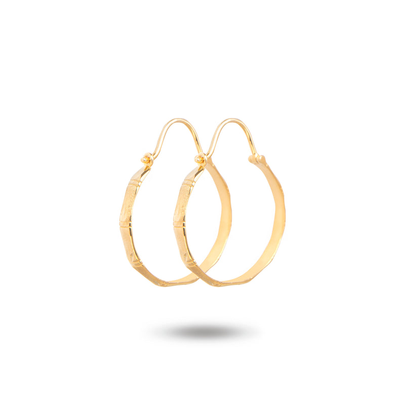 10K Yellow Gold Bamboo Leaf Hoop Earrings