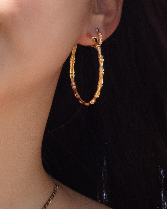 Yellow Gold Bamboo Hoop Earrings