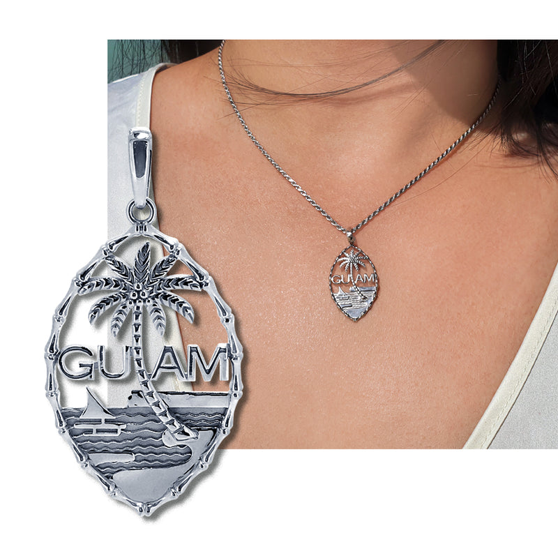 14K White Gold Guam Seal Bamboo Pendant