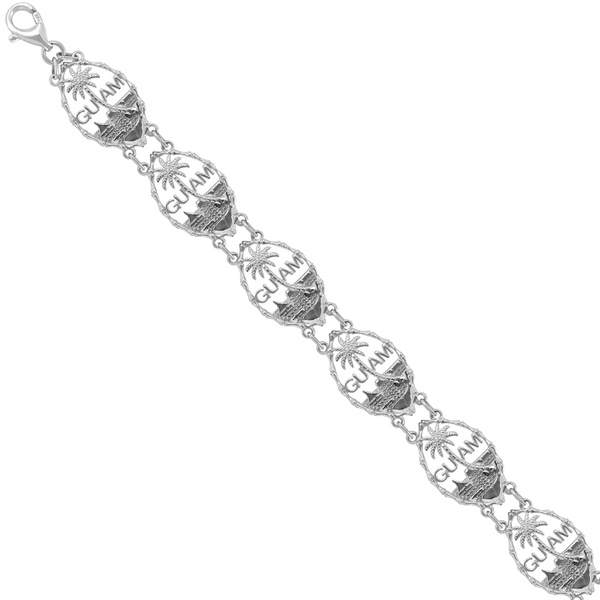 Silver Guam Seal Linked Bracelet | Adjustable |  7"- 8"