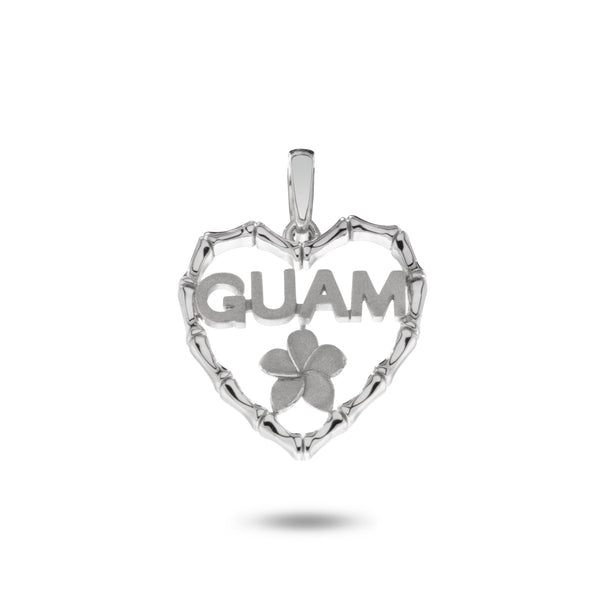 14K White Gold Bamboo Guam Heart Pendant