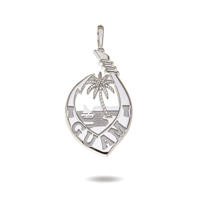 14K White Gold Guam Seal Fish Hook Pendant