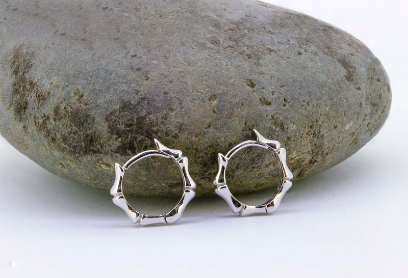 14K White Gold Bamboo Hoop Earrings